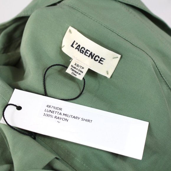 L'AGENCE Lunetta Military Olive Green Collared Rolled Sleeves Shirt NEW XS - Picture 8 of 8